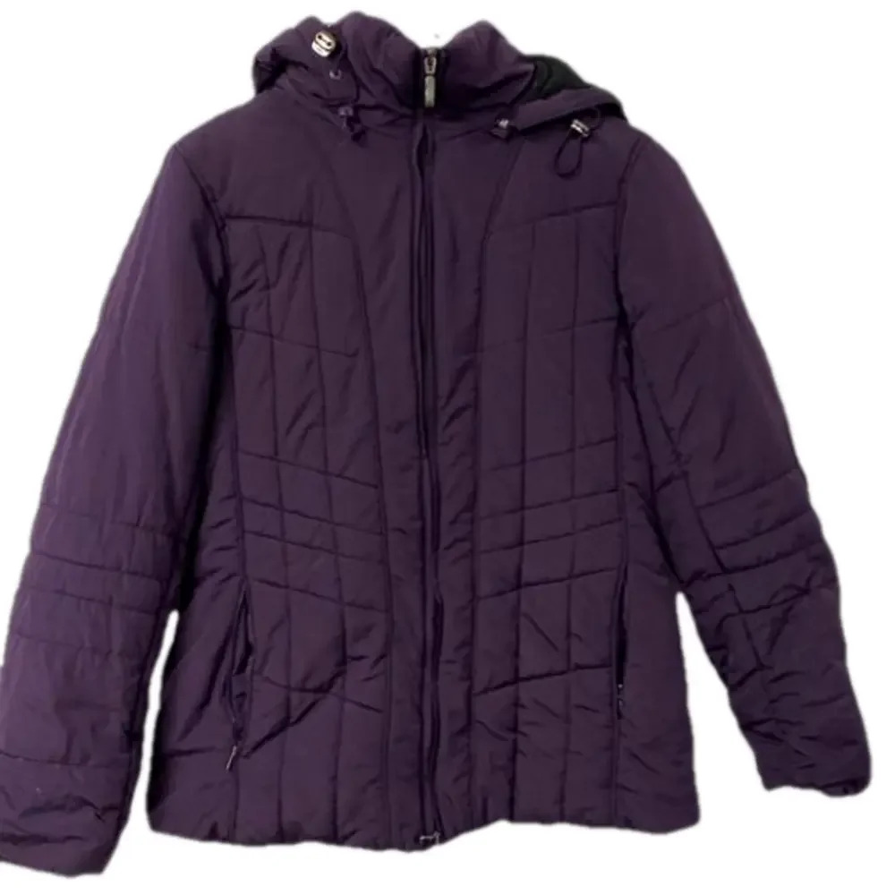 SJB Active Women's Medium Quilted Puffer Jackets Purple Approx 25" Long Hooded